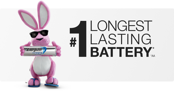 The Energizer bunny holding a battery.