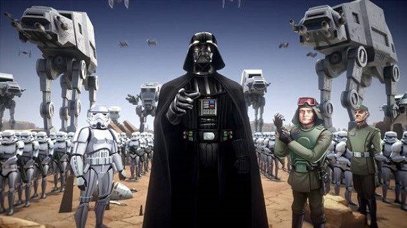 An illustration of Darth Vader and other Star Wars characters. 