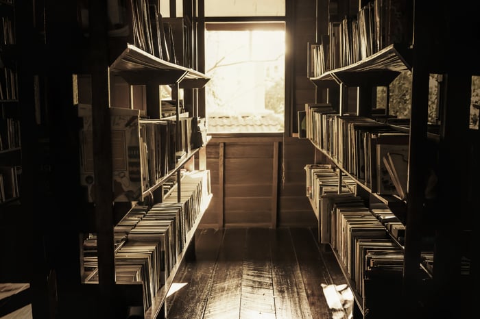 Books on a shelf in a bookstore