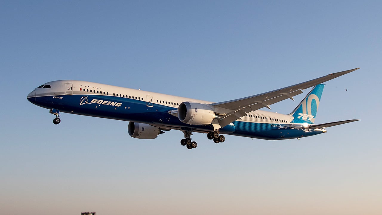 A Boeing 787 Dreamliner in the air