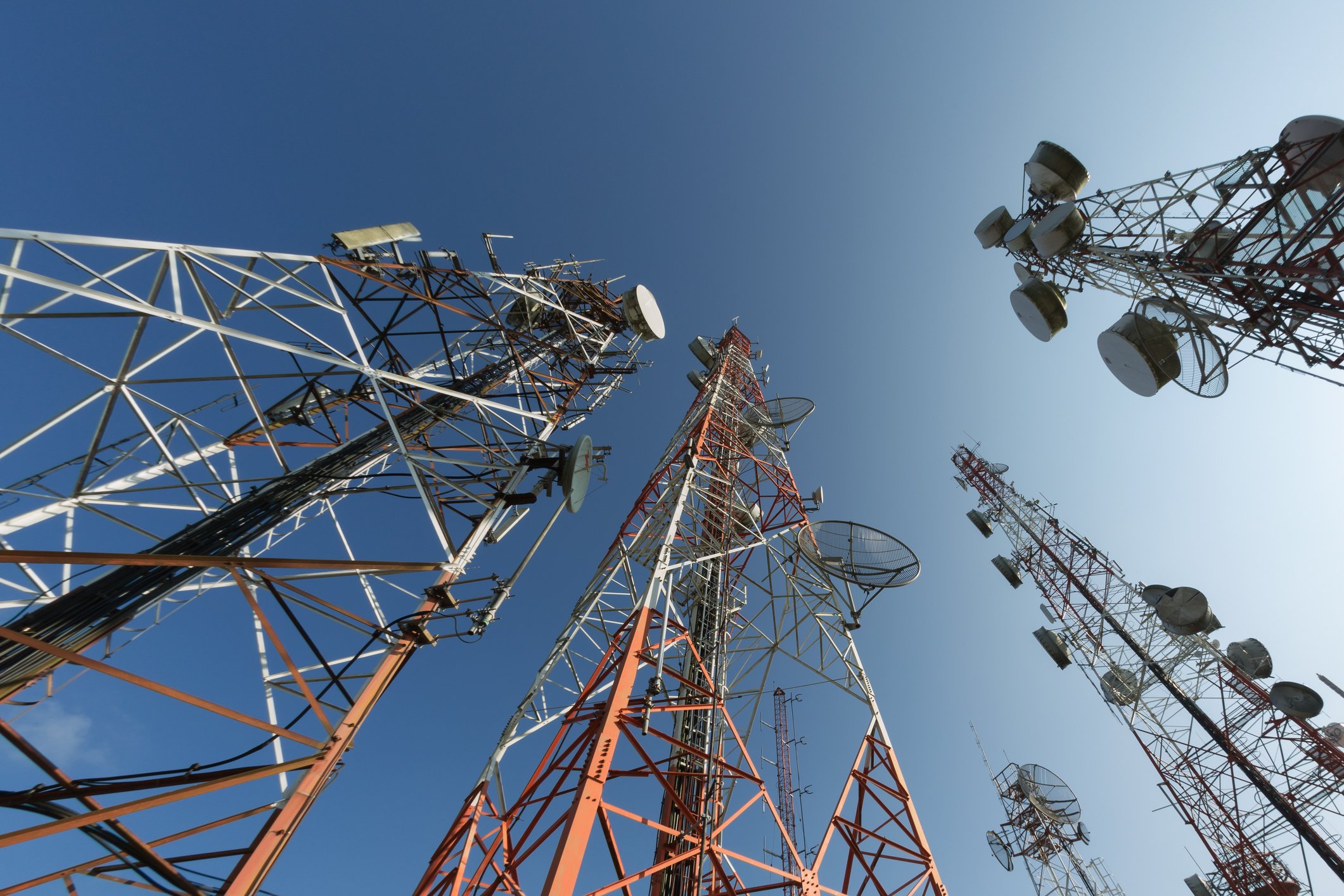 A view of cell towers from below.