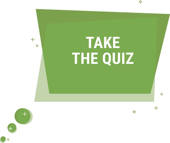 green geometric shape on which is printed take the quiz