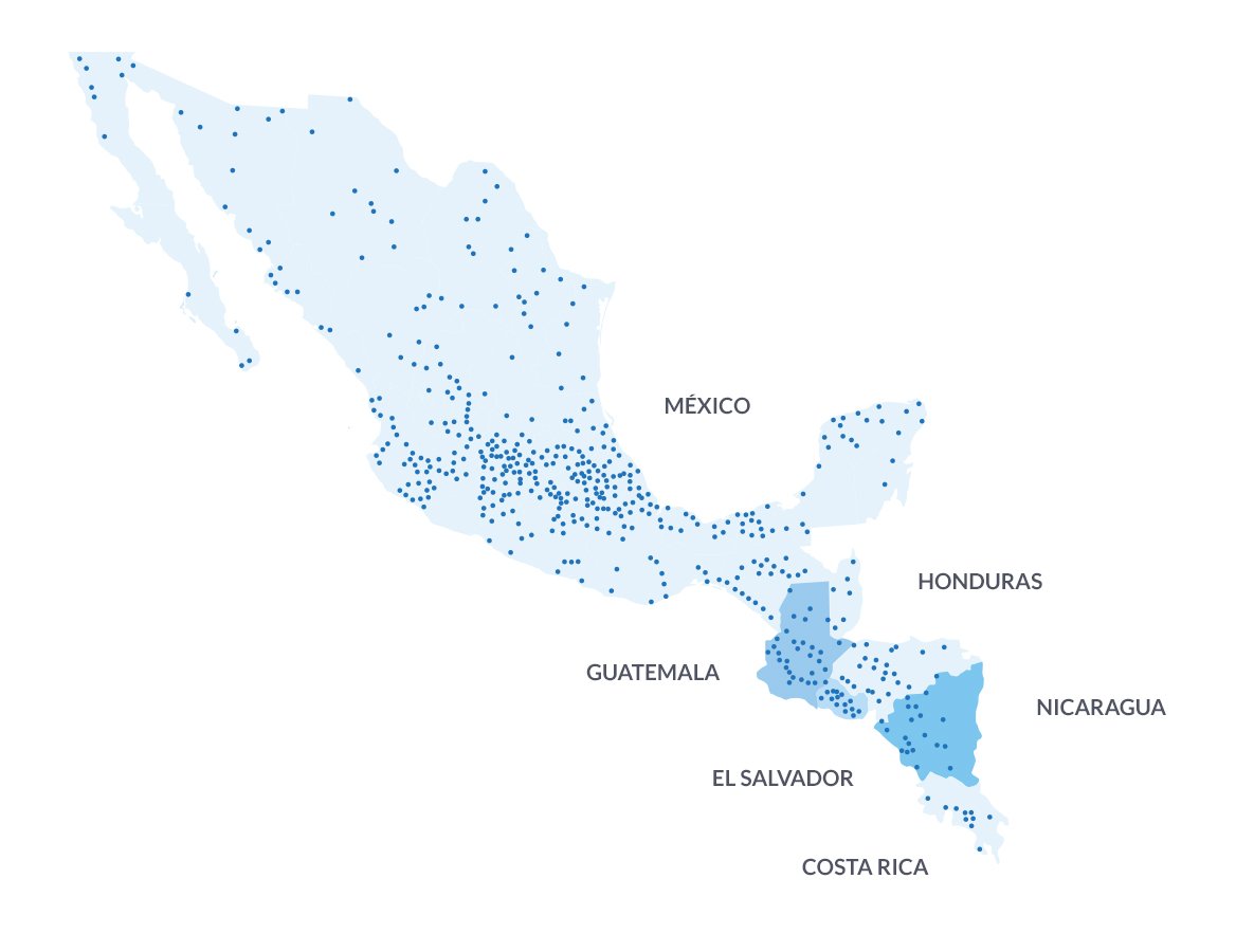 Map of cities where Wal-Mart de Mexico has stores. 