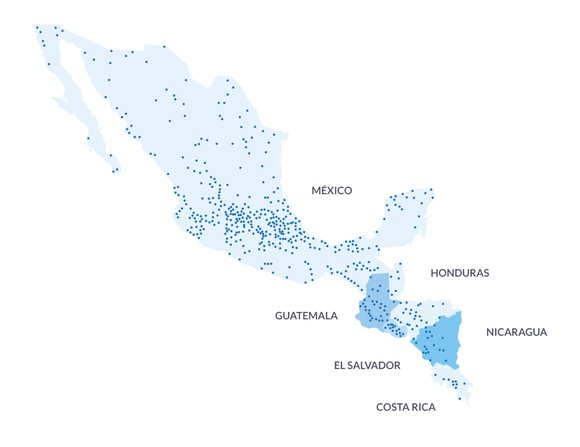 Map of cities where Wal-Mart de Mexico has stores. 