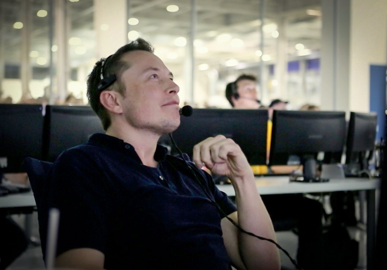  Elon Musk, CEO of Tesla and SpaceX, in a SpaceX control room during a launch