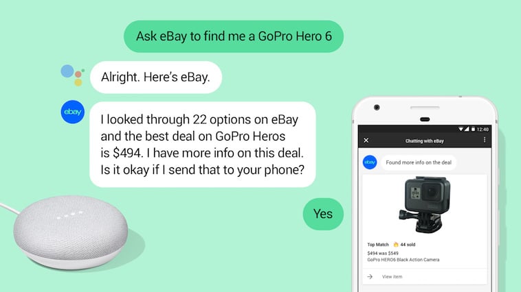 Diagram of Google Assistant helping eBay user find an item.