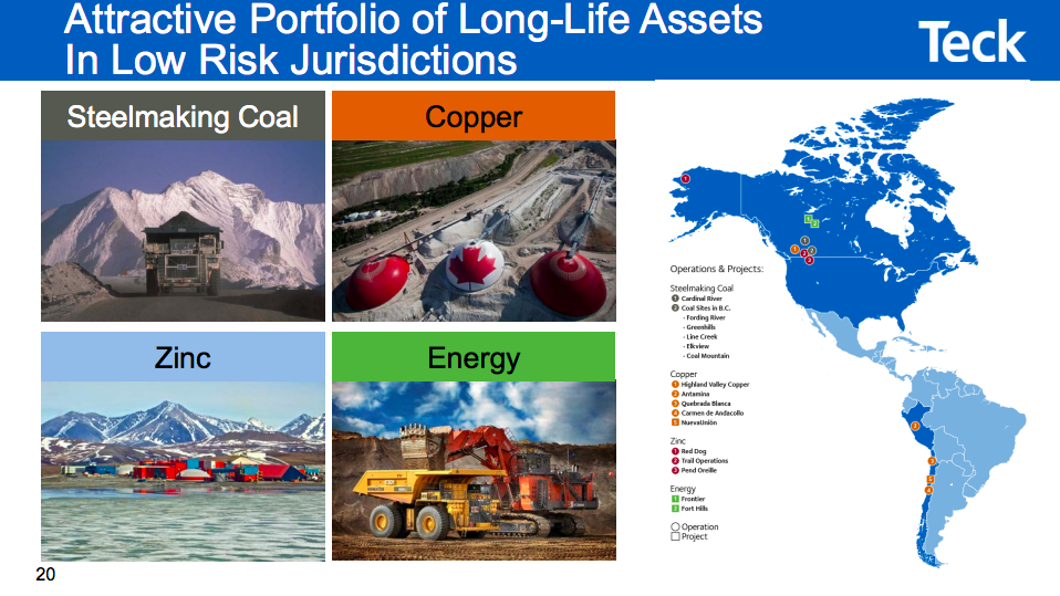 A map showing Teck's portfolio of mines