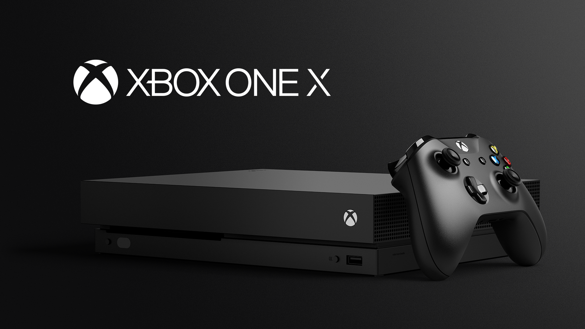 The Xbox One X console and a controller.