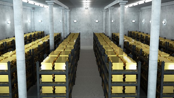 Bank vault with gold bars