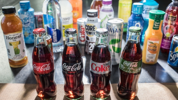 A selection of Coca-Cola beverage on a counter