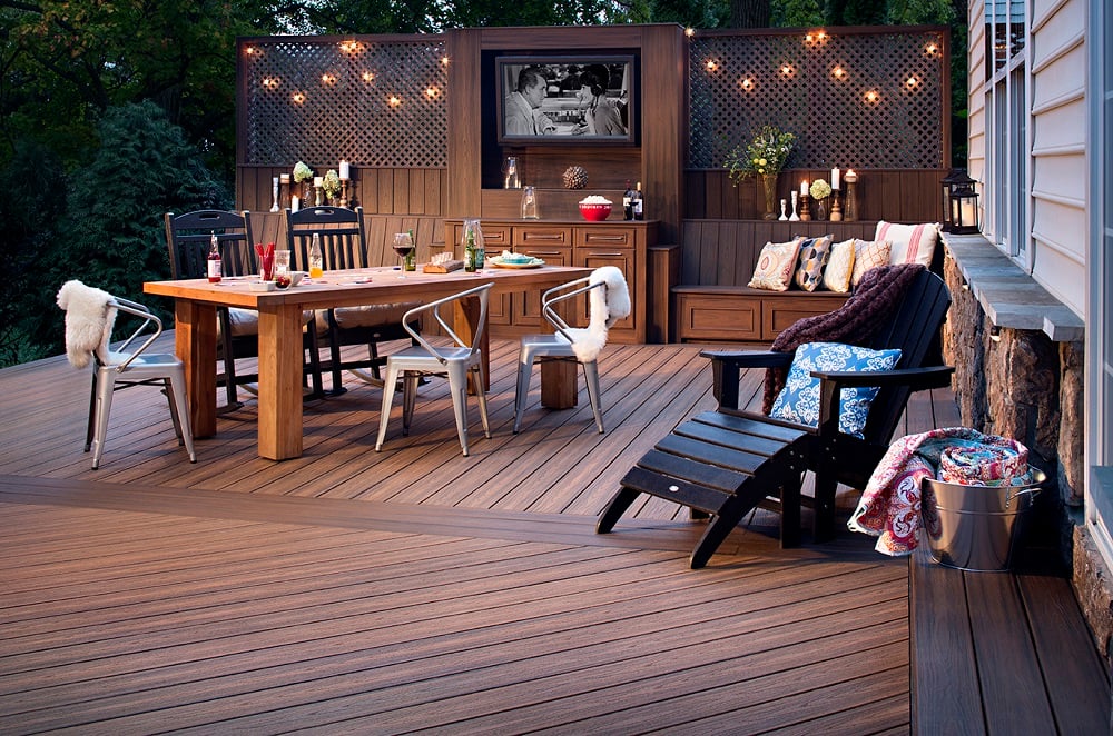 An outdoor deck featuring Trex decking. 