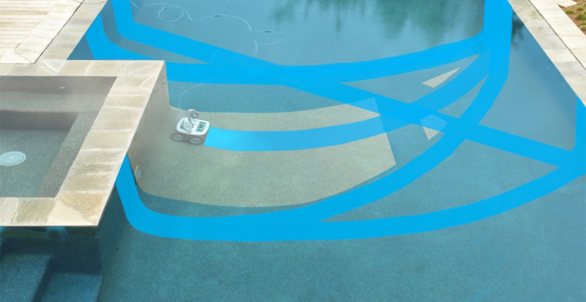 Pool cleaning robot mapping the pool. 