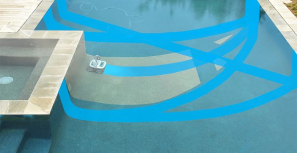 Pool cleaning robot mapping the pool. 