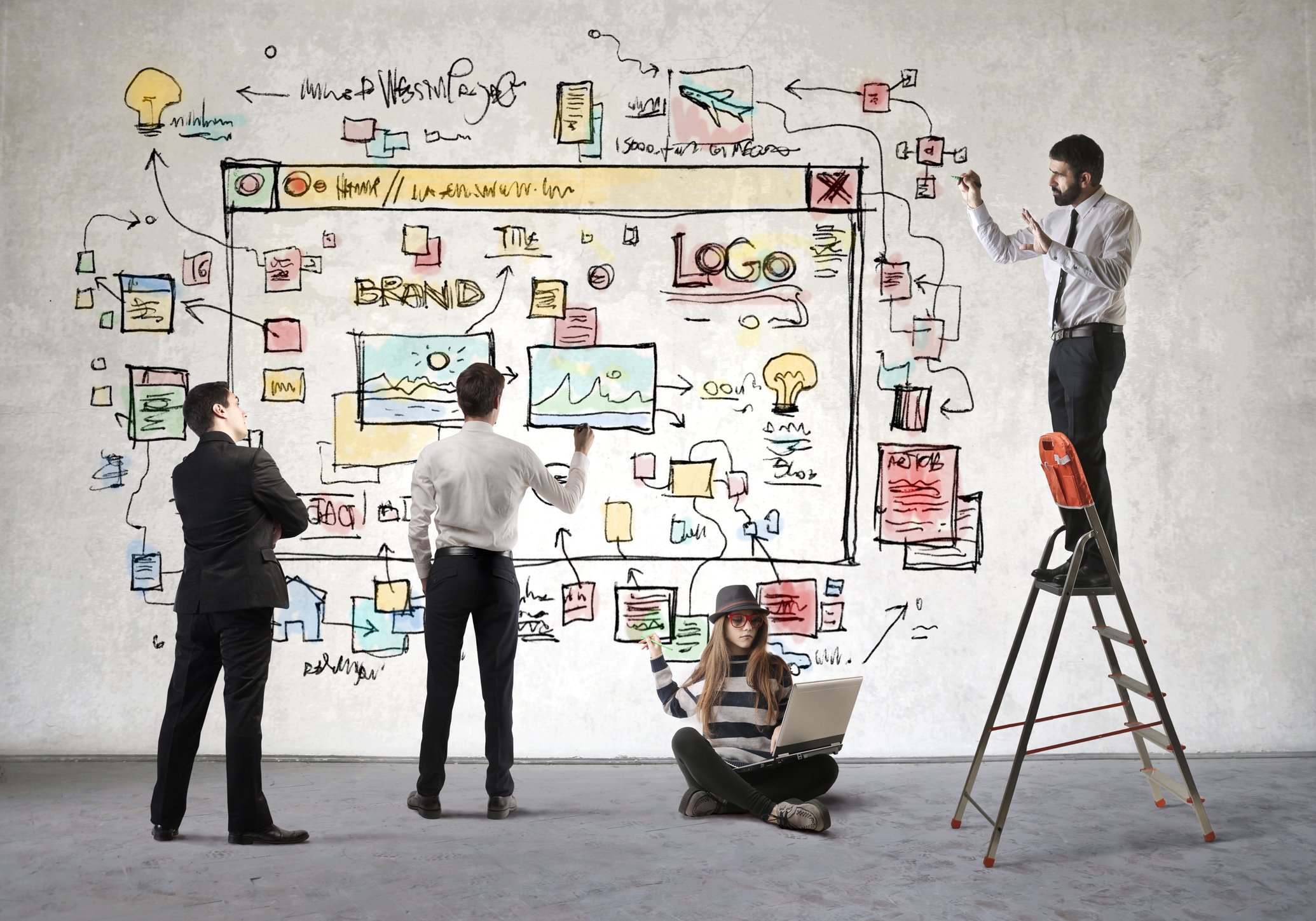 A team designs concepts for a website.