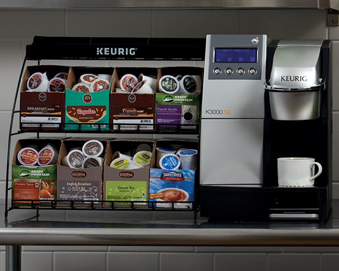 A commercial Keurig coffee station