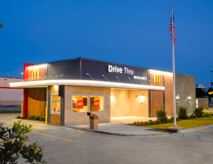 A McDonald's in Denton, Tex., is shown with an empty parking lot