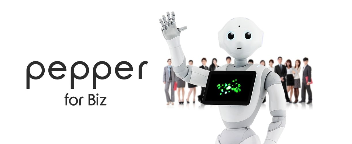 A picture of Softbank's "Pepper" robot, designed to be a work and family assistant in the future.