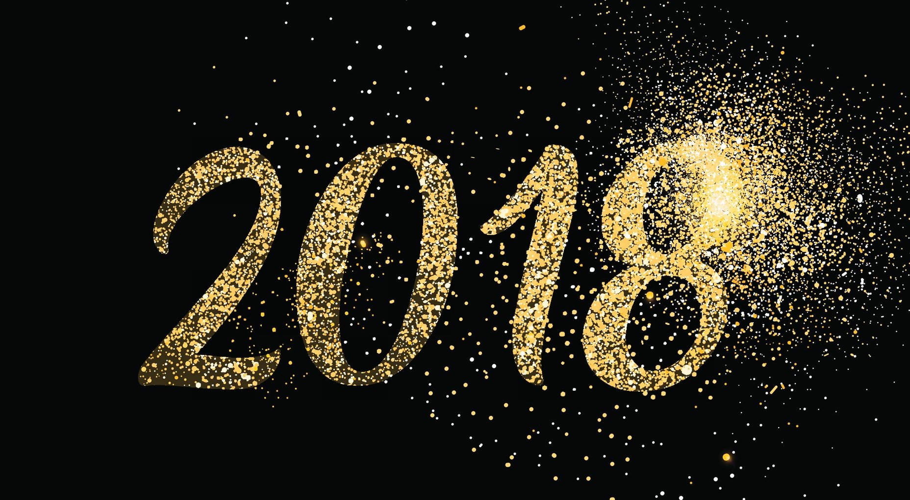 Number 2018 in gold glitter on a black background.