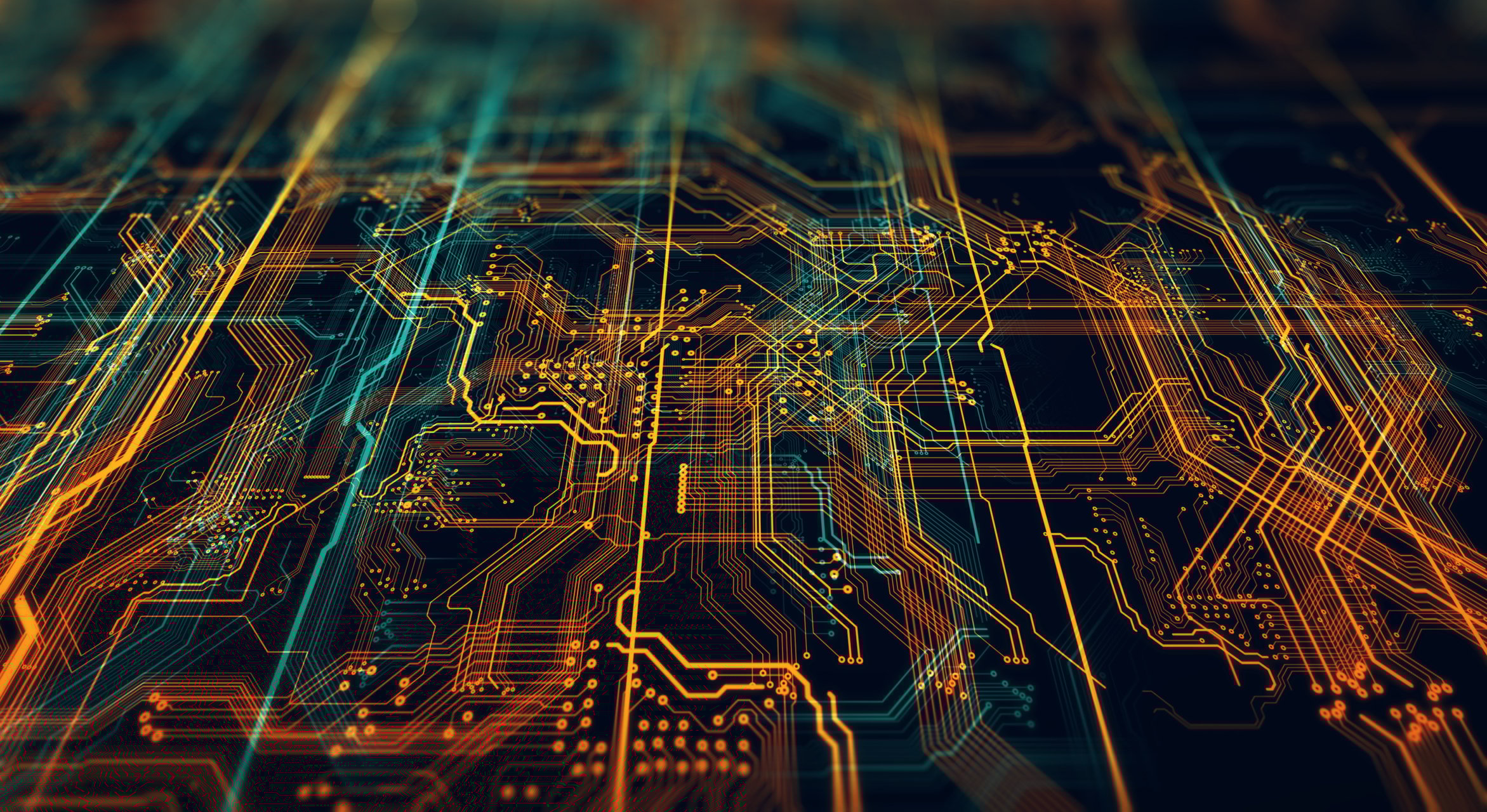 Lines lit up on a computer motherboard.