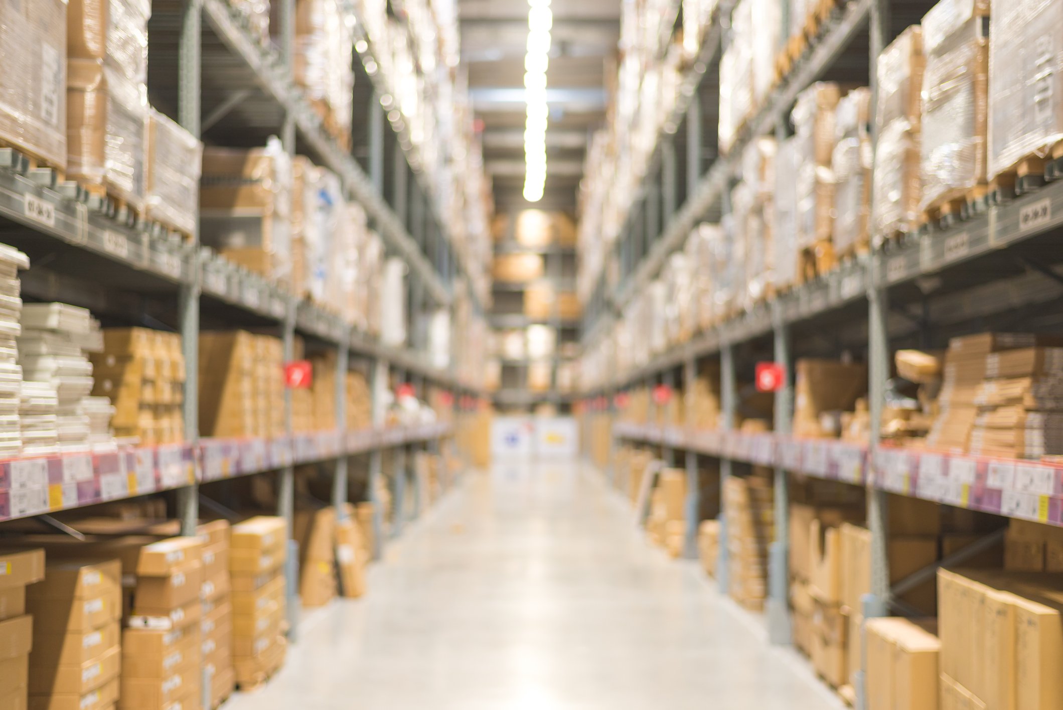 Rows of warehouse inventory.