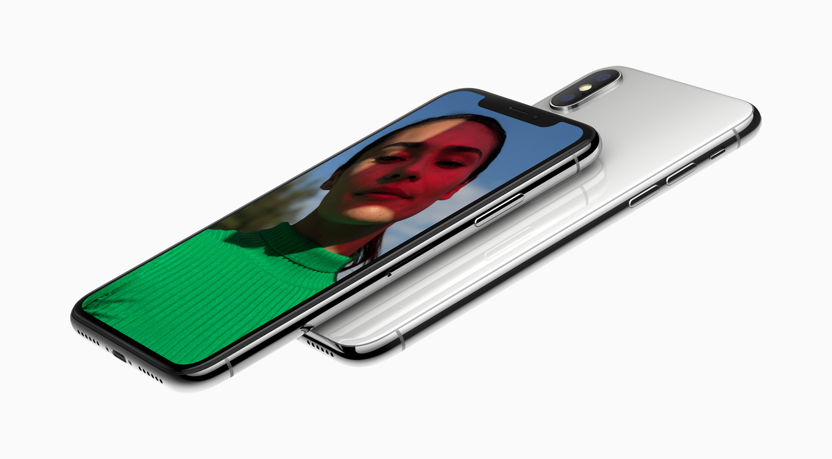 Apple's iPhone X facing up (left) and iPhone X facing down (right). 