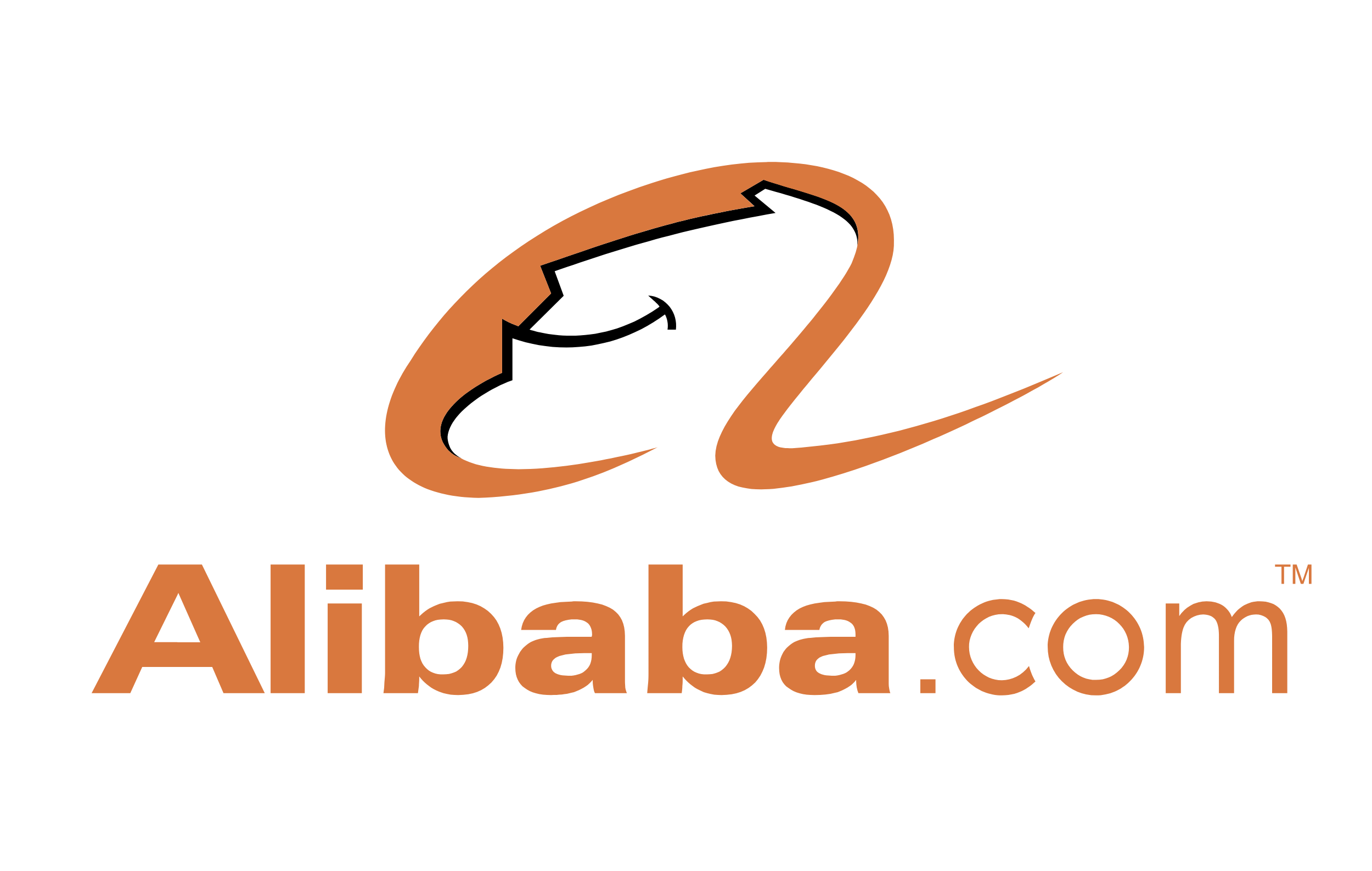 Alibaba's logo, featuring a smiling genie in gold on white.