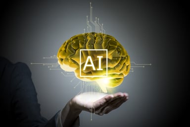 AI brain over hand