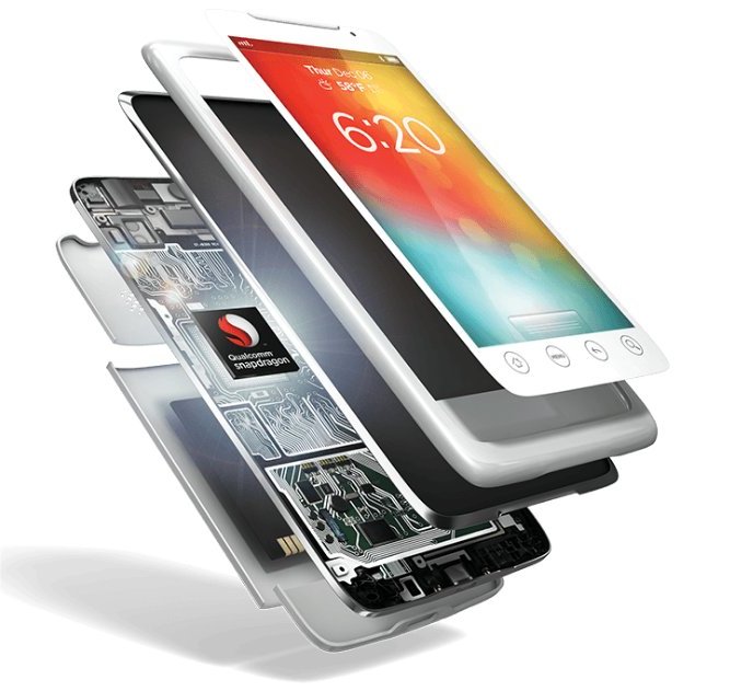 A cutaway of a Snapdragon-powered smartphone.