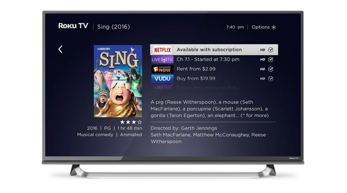A movie listing on Roku