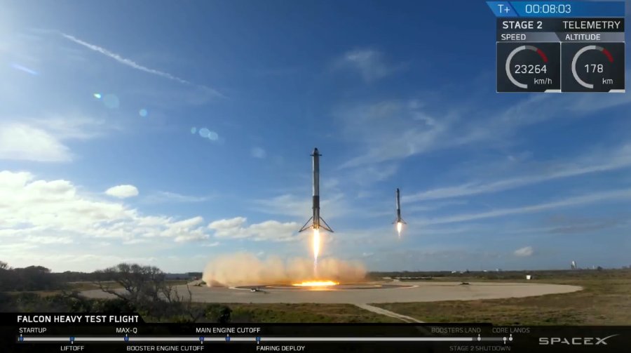 Two Falcon first stages landing.
