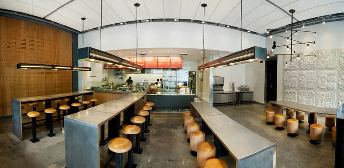 The interior of a Chipotle restaurant