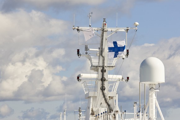 Finnish flag on a ship mast