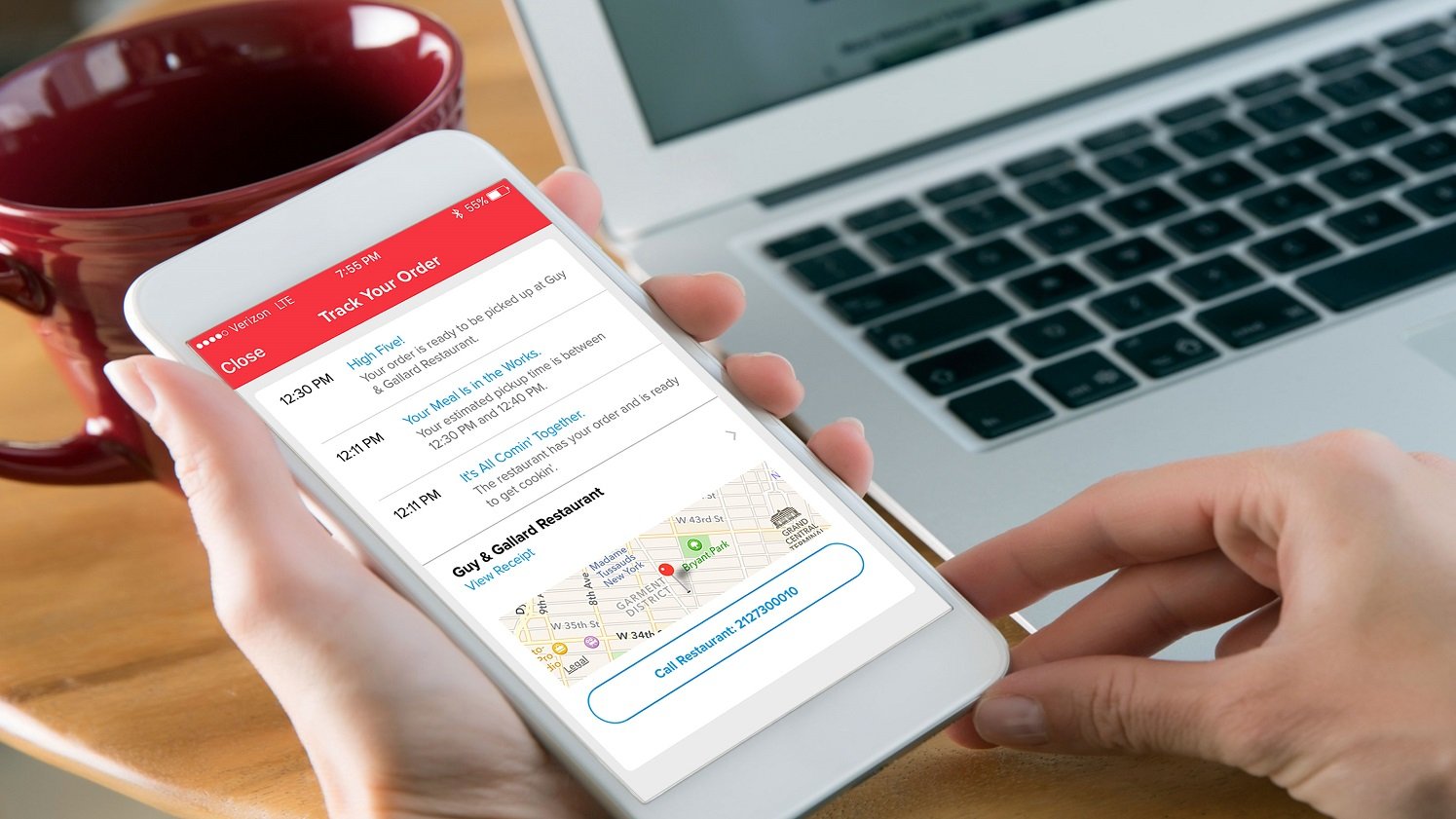 A smartphone showing the Grubhub order tracker. 