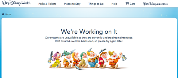 We're Working on it reads Disney World's ticket website page early Sunday ahead of the new pricing.