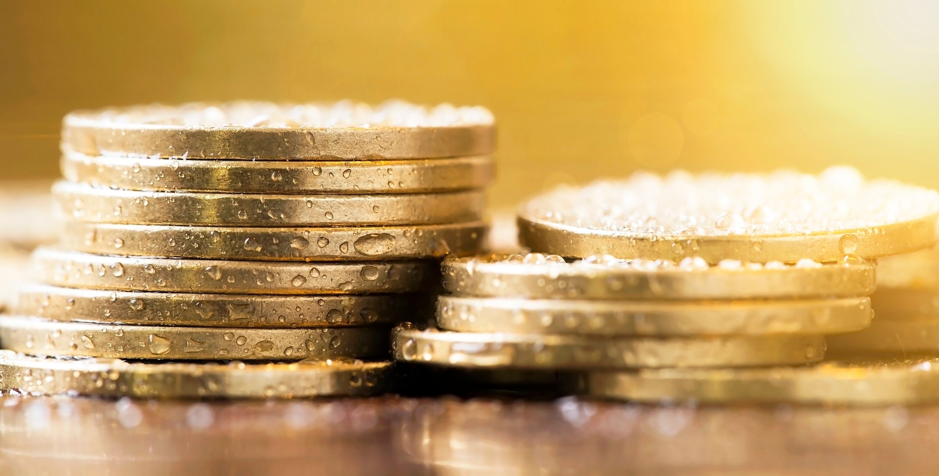 Stacks of gold coins. 