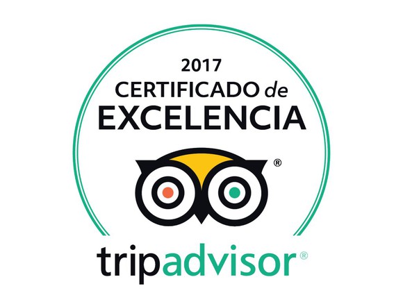 Logo with certificate of excellence in Spanish.