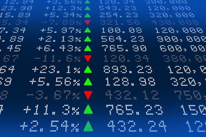 Digital display of stock prices.