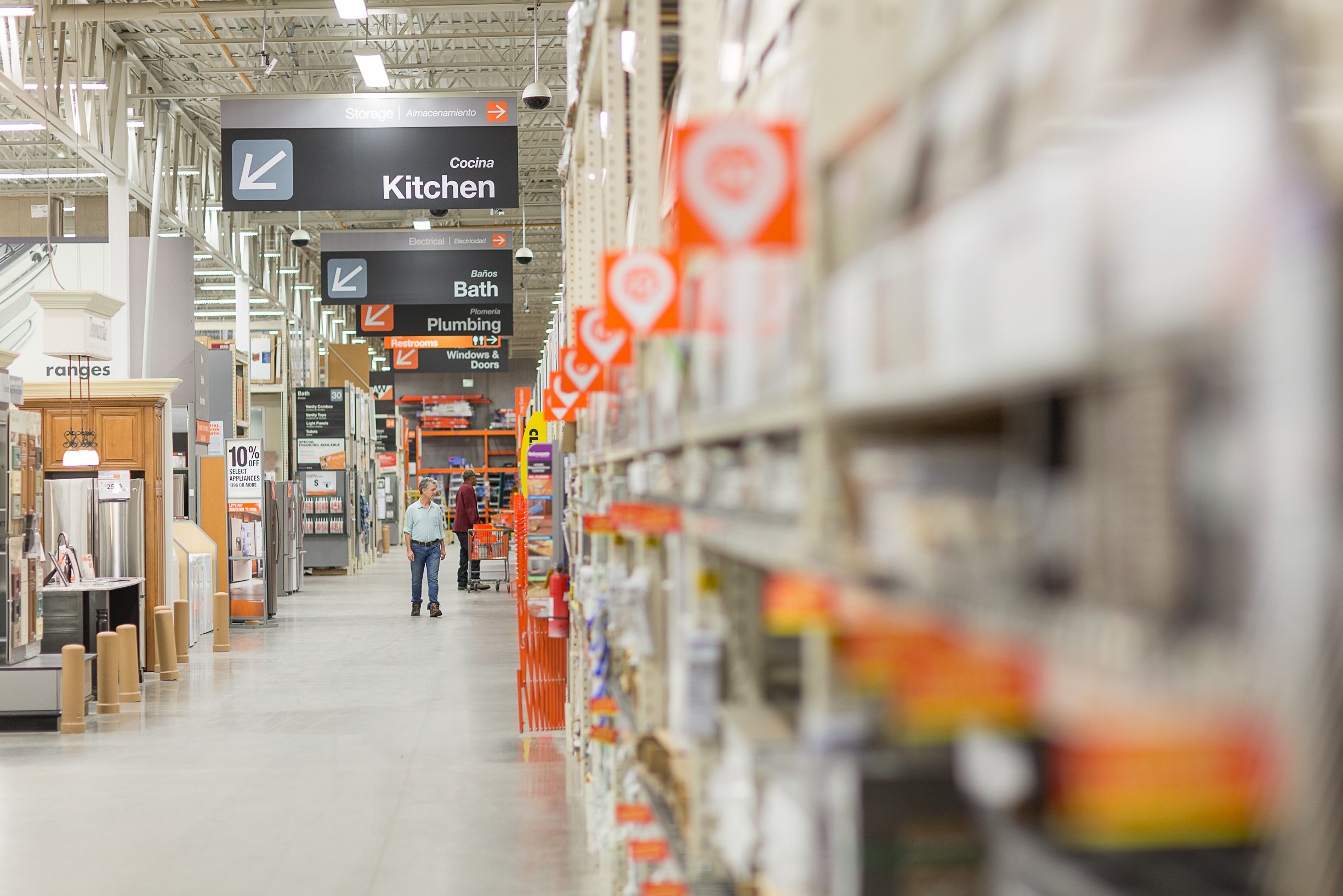 An aisle in a Home Depot store