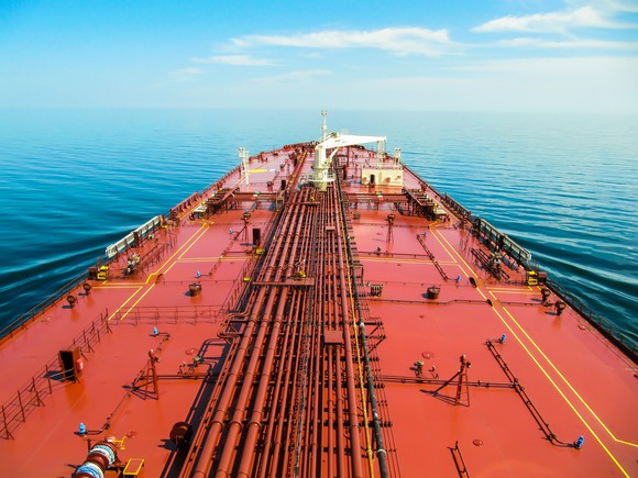 The front deck of an oil tanker