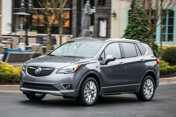 A silver 2019 Buick Envision compact SUV.