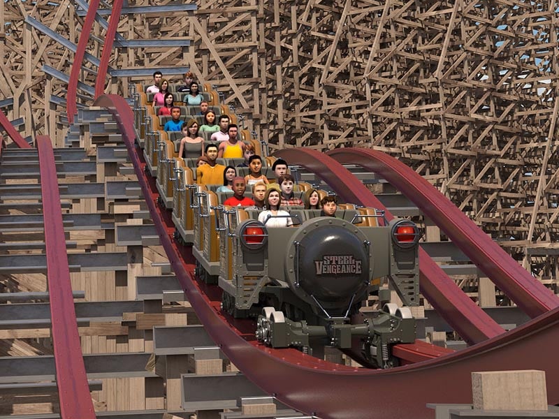 Concept art for Steel Vengeance opening at Cedar Point in May.