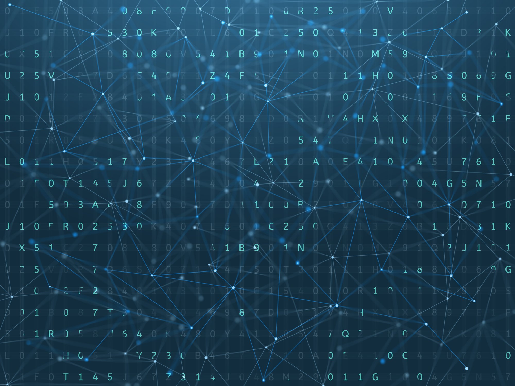 Dark blue background with letters on it connected by lines.