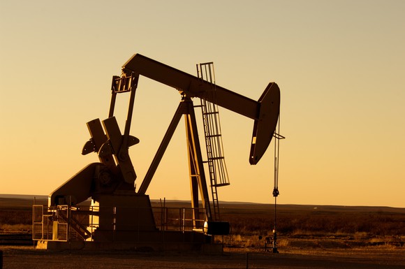 An oil pump in Texas at twilight.
