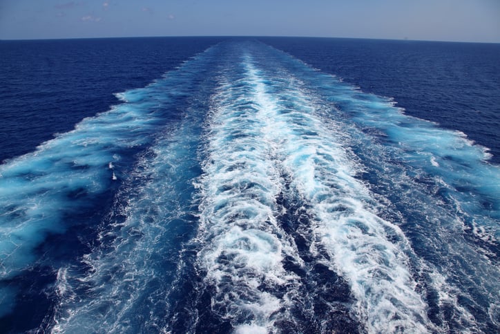 A ship's wake in the open ocean.