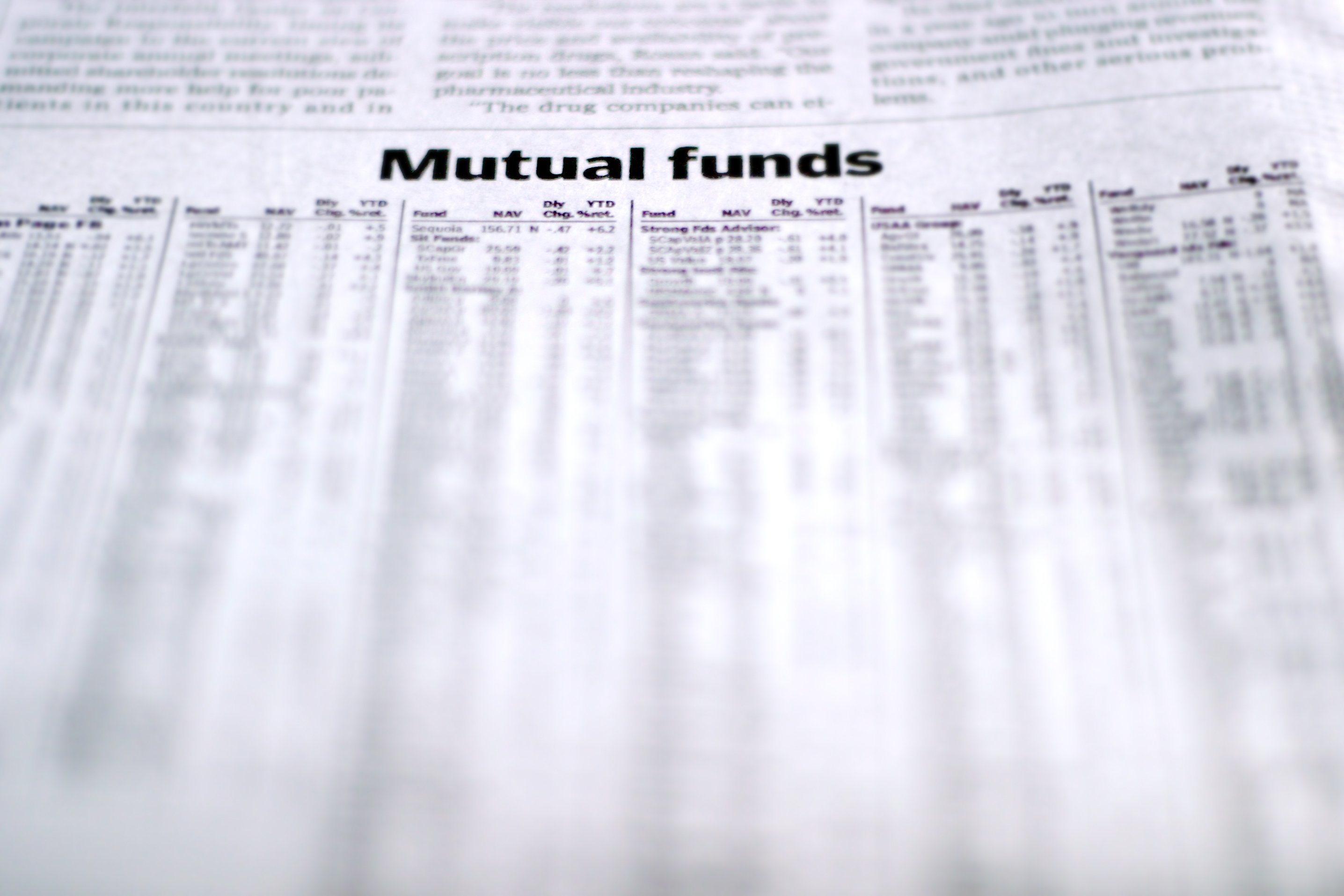 Mutual fund quote page of a newspaper.