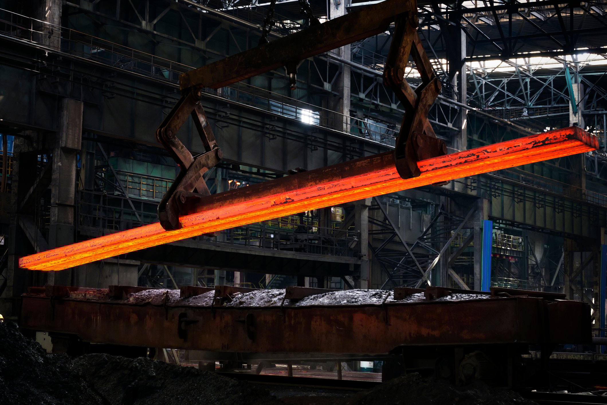Hot Steel bar in a manufacturing facility