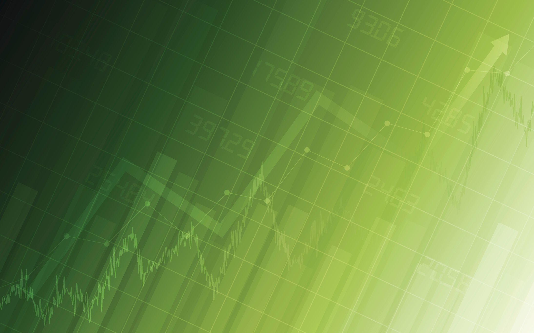 Chart with arrows going up on green background.