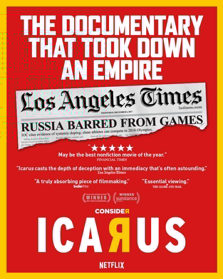 An ad poster for the Academy Award-winning "Icarus"