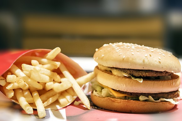 Hamburger and french fries.