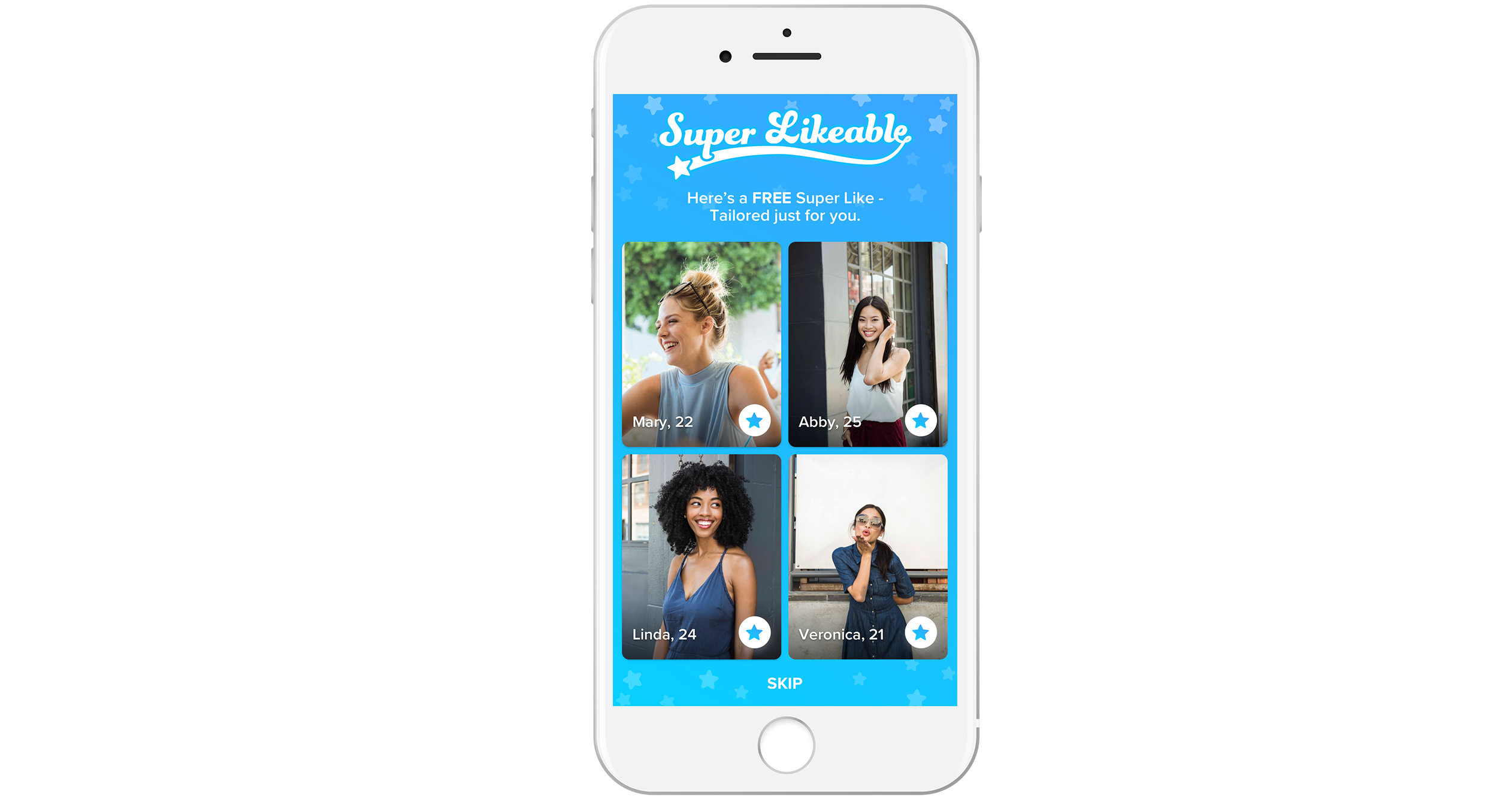 A "super likeable" image from Tinder on a smartphone.